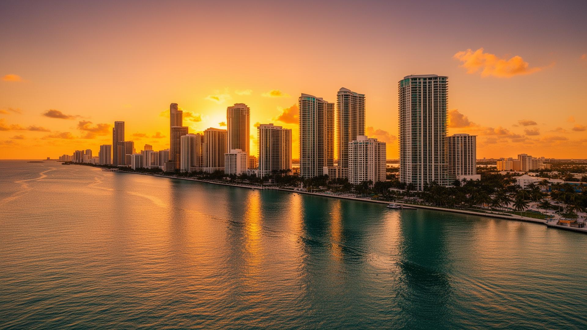 Brickell Miami skyline at golden hour